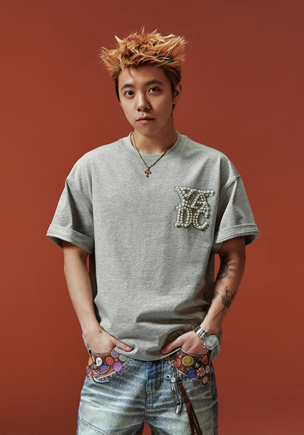 YADcrew丨YADcrew Pearl Patchwork Tee-Gray - PSYLOS 1, YADcrew丨YADcrew Pearl Patchwork Tee-Gray, T-Shirt, YADcrew•JAPAN, PSYLOS 1